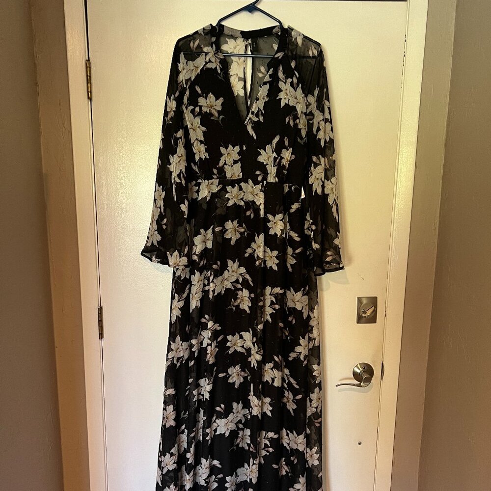 Black Floral Floor Length Dress